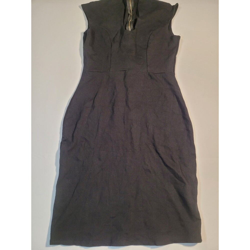 Rolla Coster Womens Large Black Sheath Dress Cap Sleeve High Neck #104
